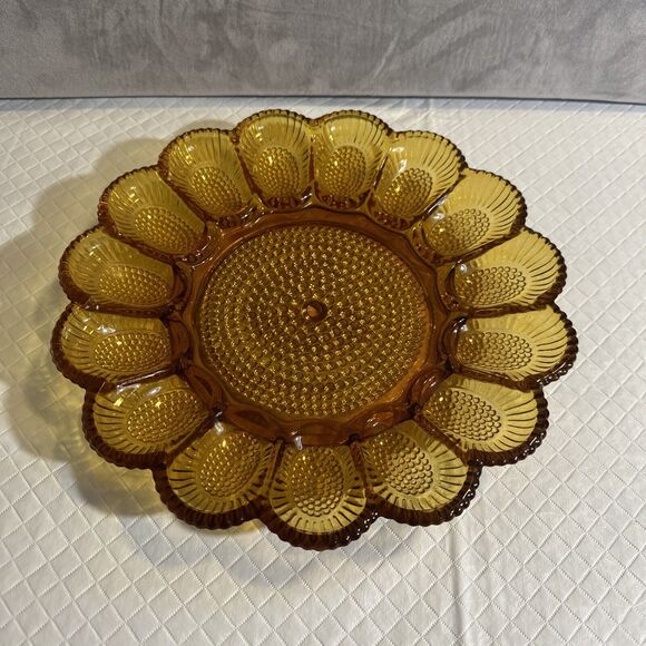 Indiana Glass Other - Vintage Amber‎ Thick Indiana Glass Hobnail Deviled Egg Platter Tray Dish
